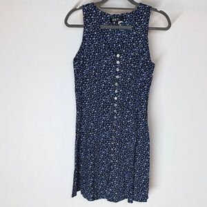 Vintage D.B.Y. Black Blue Purple & White Floral Button Front Mini Dress